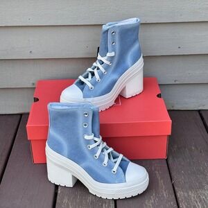 SIZE 7 CONVERSE Wmns Chuck 70 De Luxe Heel High Distressed Navy Denim A1204C